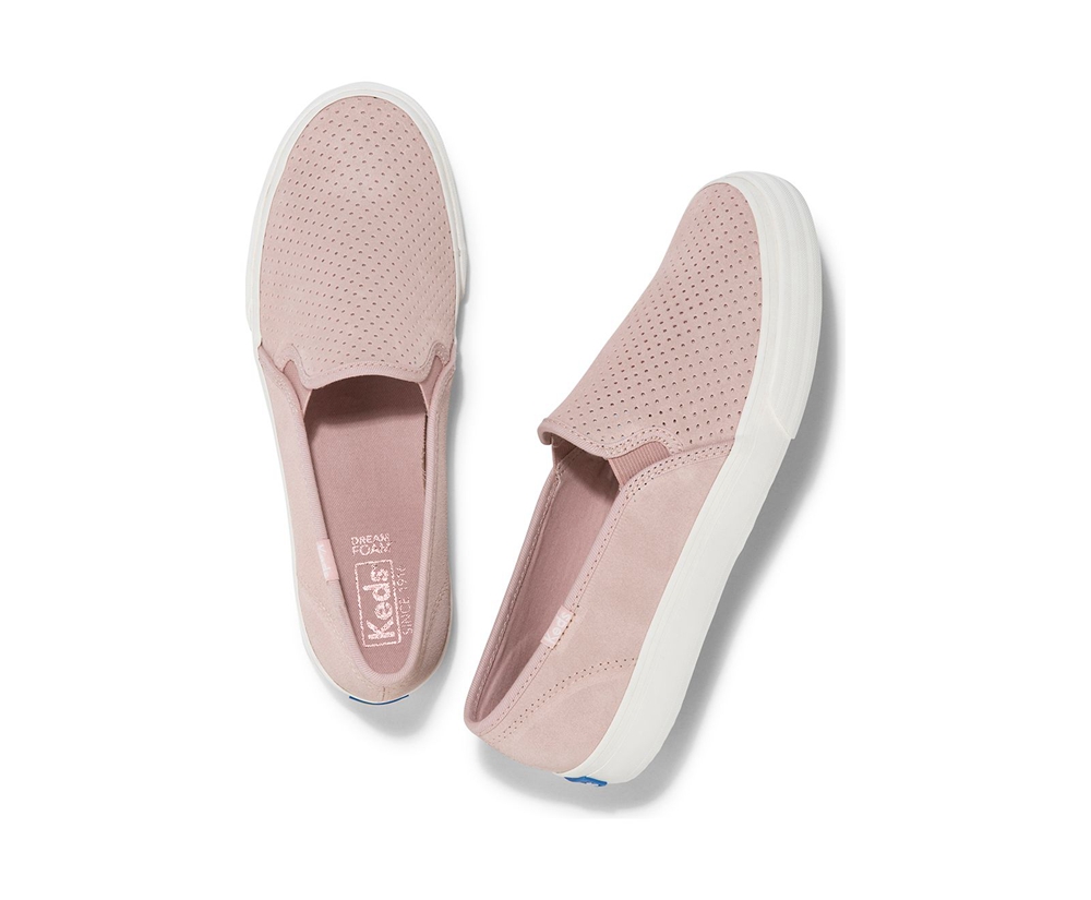 Keds Womens Slip Ons Pink - Double Decker Perf Suede - 279UNIJRK